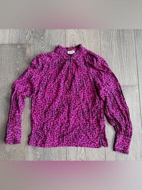Zadig & Voltaire Titus Leopard Print Crepe Shirt in Framboise Black / Pink